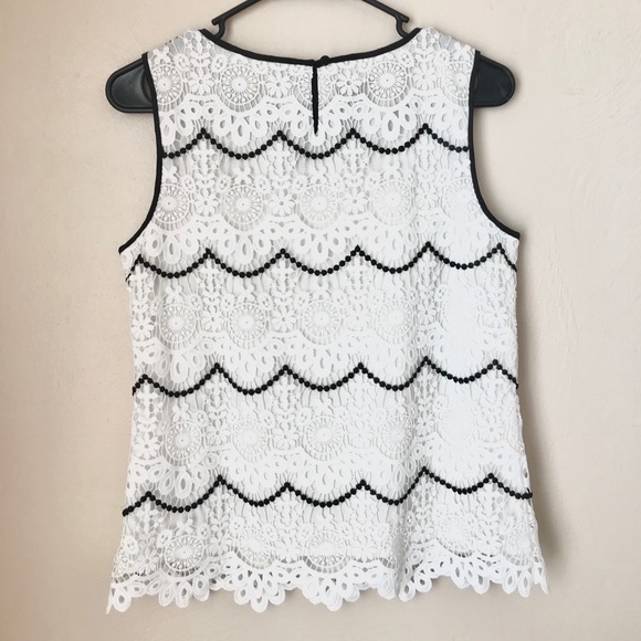 Talbots Sleeveless Lace Keyhole Back White and Black Top 2 NWOT - Picture 5 of 11